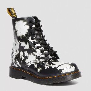 Dr. Martens Black and White Floral Lace-Up Boot - Women's